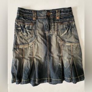 Amisu Acid wash denim jeans pleated mini vintage skirt, size 34 Europe